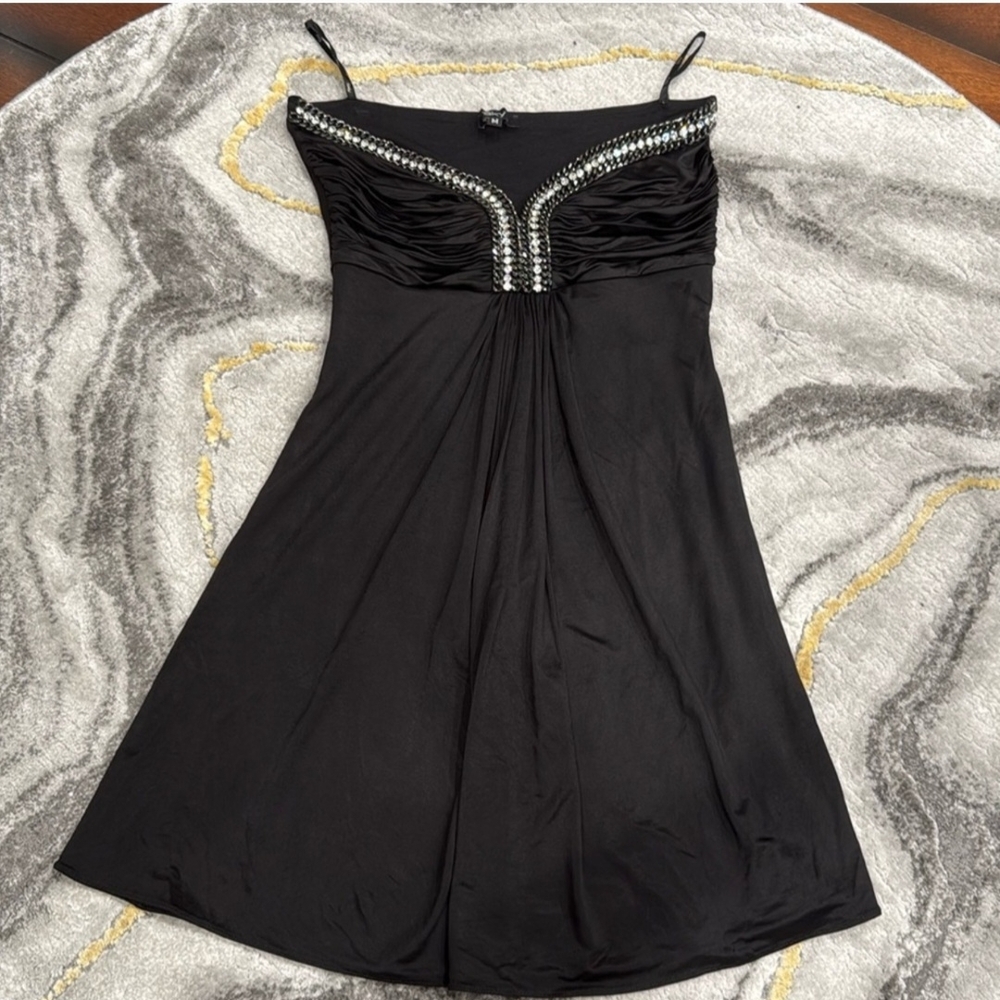 NWOT Gorgeous Black Dress with Rhinestone Neckline